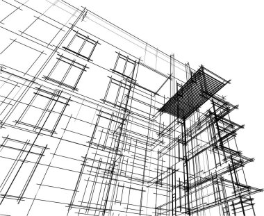 Yüksek konut binasının soyut mimari duvar kağıdı tasarımı, vektör illüstrasyonu 