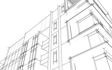 Yüksek konut binasının soyut mimari duvar kağıdı tasarımı, vektör illüstrasyonu 