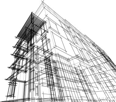 Yüksek konut binasının soyut mimari duvar kağıdı tasarımı, vektör illüstrasyonu 