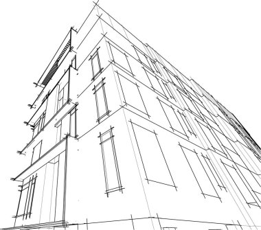 Yüksek konut binasının soyut mimari duvar kağıdı tasarımı, vektör illüstrasyonu 