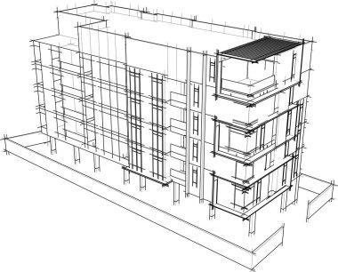 Yüksek konut binasının soyut mimari duvar kağıdı tasarımı, vektör illüstrasyonu 
