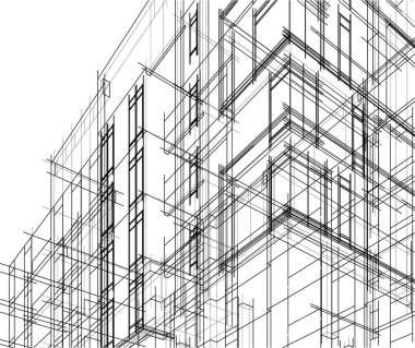 Yüksek konut binasının soyut mimari duvar kağıdı tasarımı, vektör illüstrasyonu 