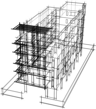 Yüksek konut binasının soyut mimari duvar kağıdı tasarımı, vektör illüstrasyonu 