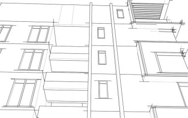 Yüksek konut binasının soyut mimari duvar kağıdı tasarımı, vektör illüstrasyonu 
