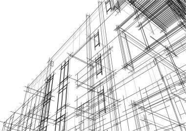 Yüksek konut binasının soyut mimari duvar kağıdı tasarımı, vektör illüstrasyonu 