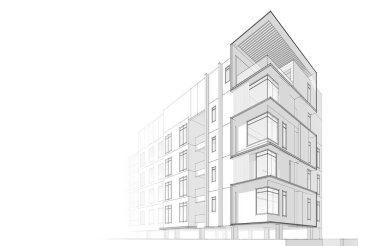 Yüksek konut binasının soyut mimari duvar kağıdı tasarımı, dijital konsept arkaplan