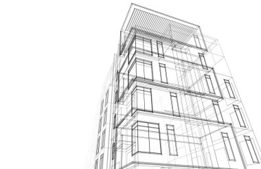 Yüksek konut binasının soyut mimari duvar kağıdı tasarımı, dijital konsept arkaplan