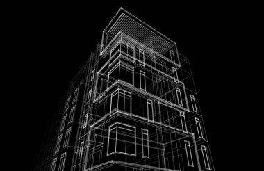 Yüksek konut binasının soyut mimari duvar kağıdı tasarımı, dijital konsept arkaplan