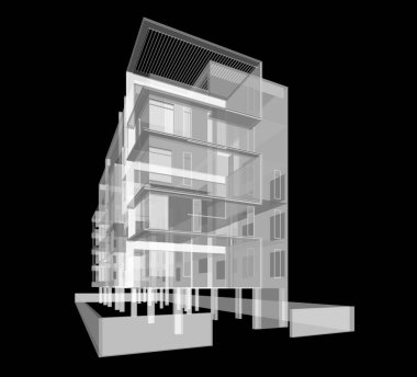 Yüksek konut binasının soyut mimari duvar kağıdı tasarımı, dijital konsept arkaplan