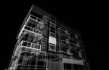 Yüksek konut binasının soyut mimari duvar kağıdı tasarımı, dijital konsept arkaplan