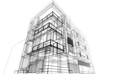 Yüksek konut binasının soyut mimari duvar kağıdı tasarımı, dijital konsept arkaplan