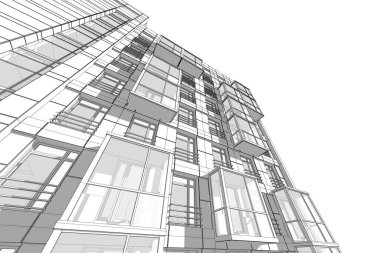 Yüksek konut binasının soyut mimari duvar kağıdı tasarımı, dijital konsept arkaplan