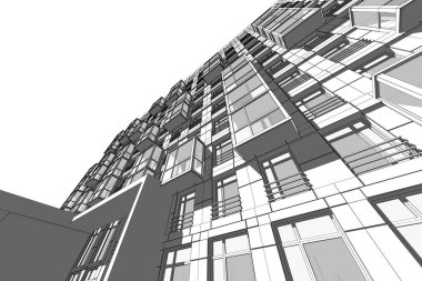 Yüksek konut binasının soyut mimari duvar kağıdı tasarımı, dijital konsept arkaplan