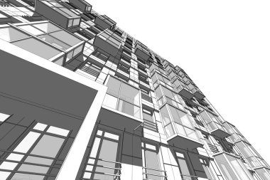 Yüksek konut binasının soyut mimari duvar kağıdı tasarımı, dijital konsept arkaplan