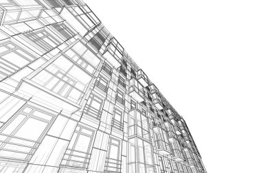 Yüksek konut binasının soyut mimari duvar kağıdı tasarımı, dijital konsept arkaplan