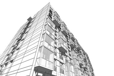 Yüksek konut binasının soyut mimari duvar kağıdı tasarımı, dijital konsept arkaplan