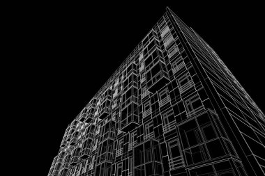 Yüksek konut binasının soyut mimari duvar kağıdı tasarımı, dijital konsept arkaplan