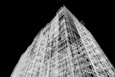 Yüksek konut binasının soyut mimari duvar kağıdı tasarımı, dijital konsept arkaplan