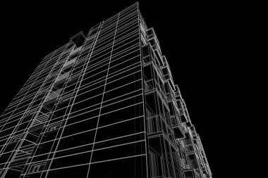 Yüksek konut binasının soyut mimari duvar kağıdı tasarımı, dijital konsept arkaplan