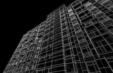 Yüksek konut binasının soyut mimari duvar kağıdı tasarımı, dijital konsept arkaplan