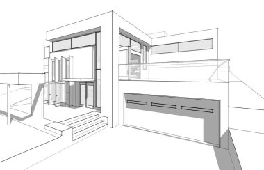 Binanın mimari 3d çizim çizim ev