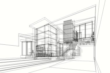 Binanın mimari 3d çizim çizim ev