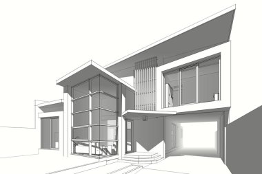 Binanın mimari 3d çizim çizim ev