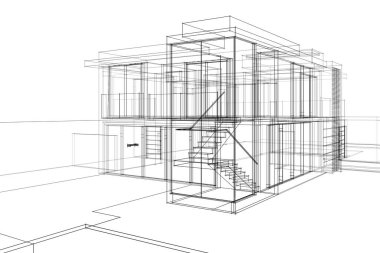 Binanın mimari 3d çizim çizim ev