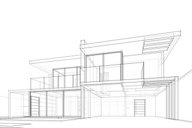 Binanın mimari 3d çizim çizim ev