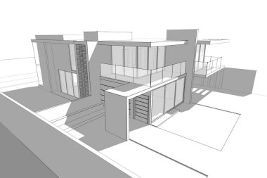 Binanın mimari 3d çizim çizim ev