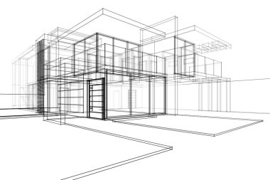 Binanın mimari 3d çizim çizim ev