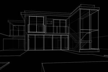 Binanın mimari 3d çizim çizim ev