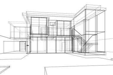 Binanın mimari 3d çizim çizim ev