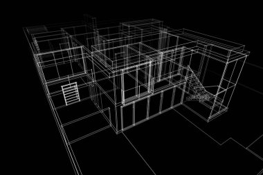 Binanın mimari 3d çizim çizim ev