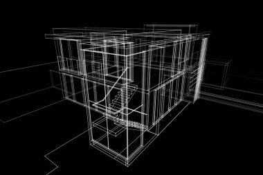 Binanın mimari 3d çizim çizim ev