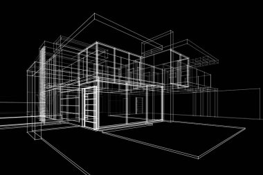 Binanın mimari 3d çizim çizim ev