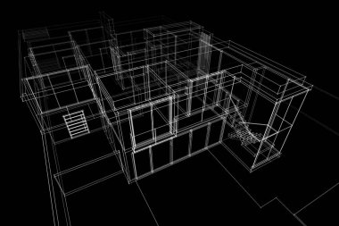 Binanın mimari 3d çizim çizim ev