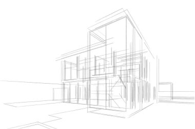 Binanın mimari 3d çizim çizim ev