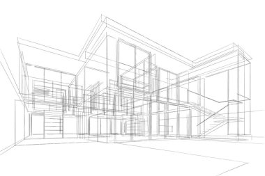 Binanın mimari 3d çizim çizim ev