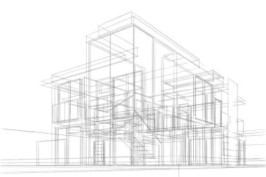 Binanın mimari 3d çizim çizim ev