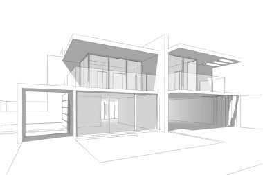 Binanın mimari 3d çizim çizim ev