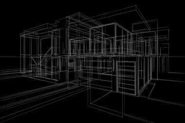 Binanın mimari 3d çizim çizim ev