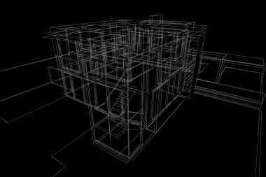 Binanın mimari 3d çizim çizim ev