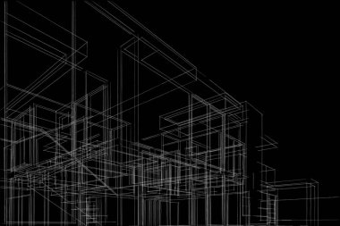 Binanın mimari 3d çizim çizim ev