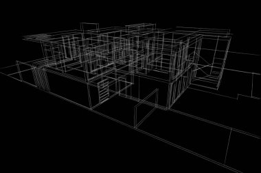 Binanın mimari 3d çizim çizim ev