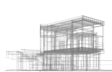 Binanın mimari 3d çizim çizim ev