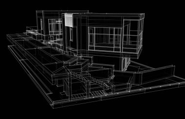 Binanın mimari 3d çizim çizim ev
