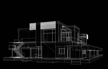 Binanın mimari 3d çizim çizim ev