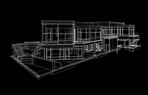 House building architectural drawing 3d illustration
