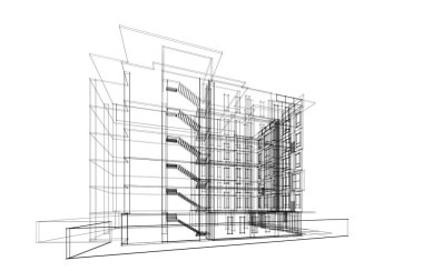 Yüksek binanın soyut mimari duvar kağıdı tasarımı, dijital konsept arkaplan